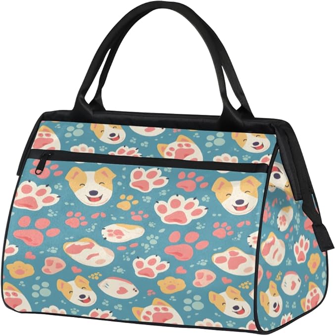 Dog Pawprint Overnight Weekender Bag for Women Men Travel Duffel Bags Waterproof Luggage Carry on Sports Yoga Gym Bag