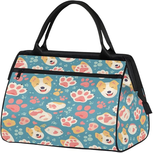 Dog Pawprint Overnight Weekender Bag for Women Men Travel Duffel Bags Waterproof Luggage Carry on Sports Yoga Gym Bag