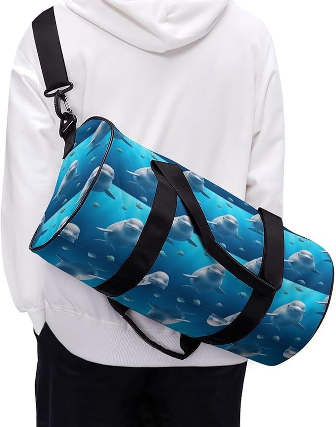 Basketball Football Weekender Bag Cute Beluga Whale Blue Art Carry on Beach Yoga Overnight Luggage Bag Sports Gym Bags for Men Women