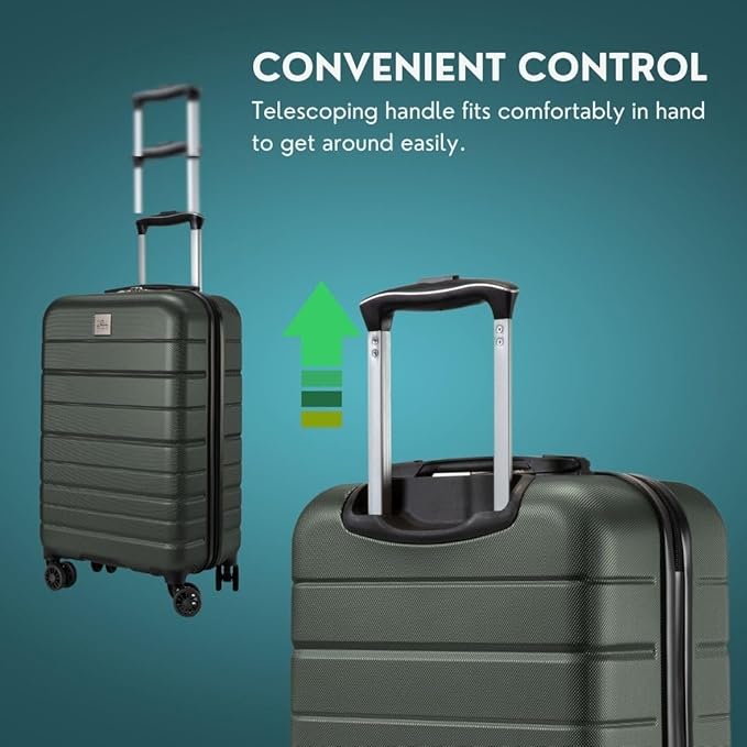 Skyway Epic 2.0 Hardside Lightweight and Durable ABS Shell Luggage, Spacious with 8-Wheel Spinners, Comfort Grip with Telescoping Handle, Men and Women, Thyme, 3-Piece Set (20,24, 28)