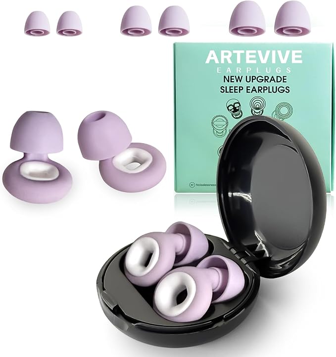 Artevive Earplugs Motorcycle.Ear Plugs for Sleeping Noise Cancelling 35dB Noise Reduction、Reusable Ear Plugs,Super Soft for Motorcycles Cycling、Sleeping、Work、Travel(Purple White)