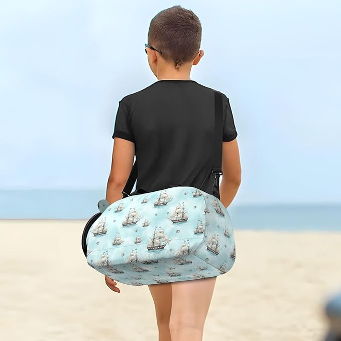 VIGTRO Nautical Ships Blue Water Kids Overnight Travel Duffel Bag Sport Gym Bag for Boys Girls with Shoe Compartment, Carry On Weekender Luggage Bag for Dance Swim Yoga