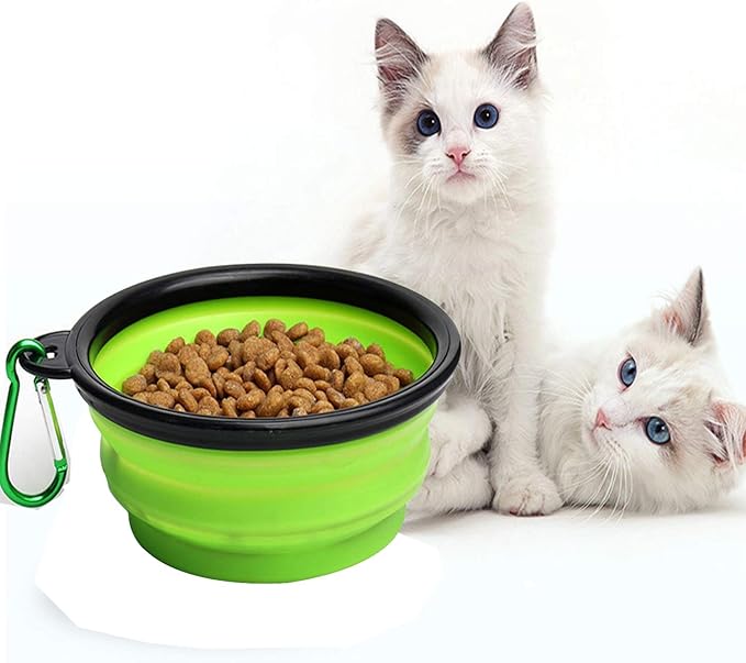 Collapsible Dog Bowl, Silicone Foldable Expandable Cup Dish, for Pet Dog/Cat Food Water Feeding Portable Travel Bowl - Green