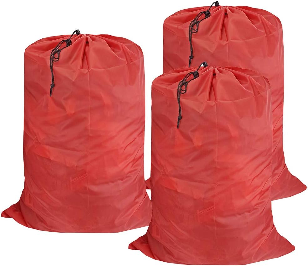 Washable Travel Laundry Bag with Drawstring (3 Pack), Large Dirty Clothes Bag Fit a Laundry Basket or Clothes Hamper, Enough to Hold 4 Loads of Laundry,26x39 inches Red 3