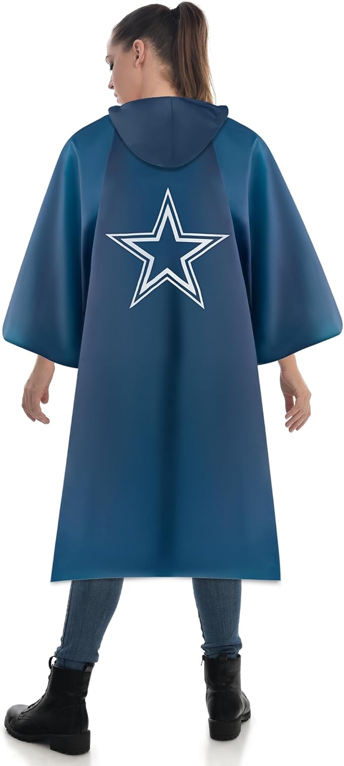 NFL Waterproof Premium Rain Poncho, Sporty & Cool Rain Poncho for Men and Women, Rain Coat with Drawstring Hood