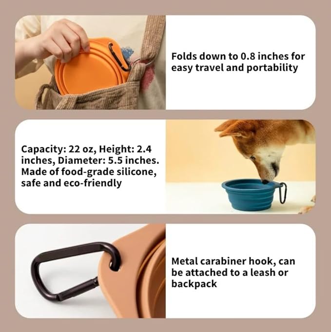 Collapsible Travel Pet Bowl with Carabiner for Dogs and Cats, Portable Silicone Pet Bowl for Waking, Hiking and Traveling (Yellow)