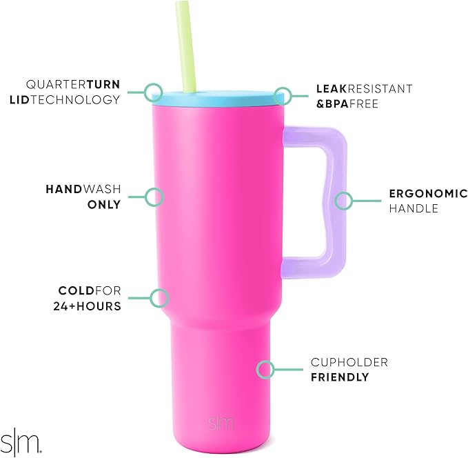 Simple Modern 40 oz Trek Tumbler with Handle and Straw Lid | Cup Holder Friendly Insulated Stainless Steel Travel Mug | 80s Mix,(Pack of 12)