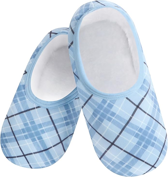 Snoozies Cozy Womens Slipper Socks with Grips Plaid Lines Sherpa-Lined Non-Slip House Slippers