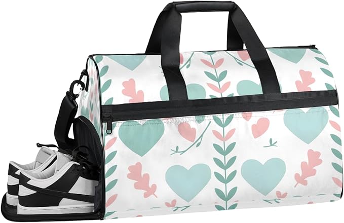 Gym Bag with Shoes Compartment, Duffle Bag for Travel, Sports, Fitness,Workout,Heart-shaped Pattern Printed