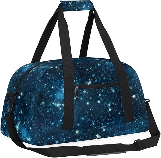 Magical Starry Night Gym Travel Duffle Bag for Women & Men with Front Zipper Pocket for Sports, Overnight, Weekender, Carry On,Workout & Dance Bag,Galaxy Stars,18.9 * 8.7 * 10.6 in