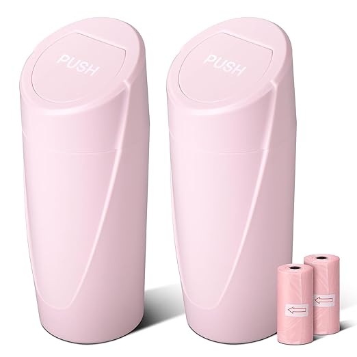 Car Trash Can Bin with Lid - 2 Packs Car Garbage Can Cup Holder - Pink Mini Leakproof Vehicle Garbage Bin with 40pcs Trash Bags-Automobile Organizers and Storage for Front Back Seat Accessories