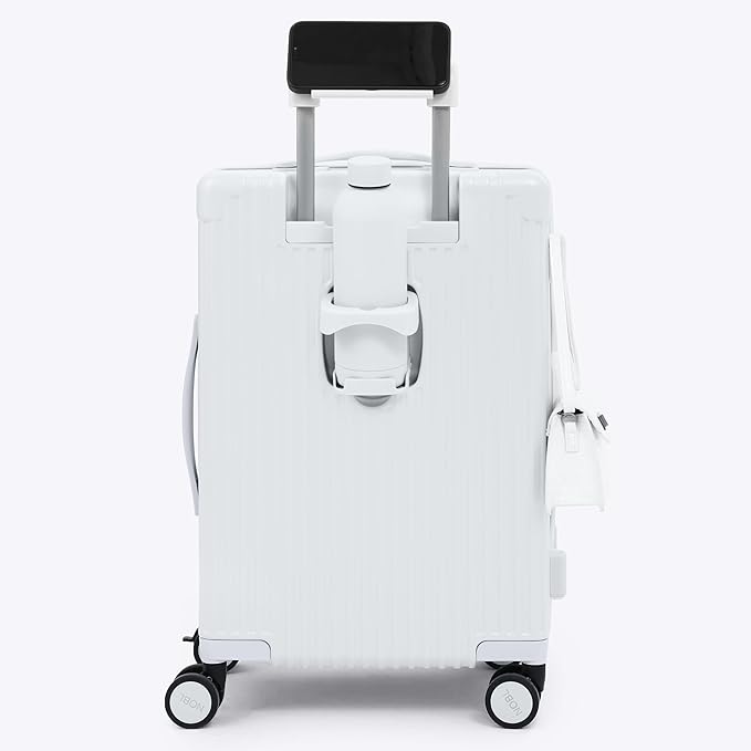 Nobl Travel Carry On Expandable Luggage, Noble Aluminum Frame PC Hard Shell Suitcase, 22.5”x14.2”x9.8” Airline Approved, 360° Spinner Wheels, TSA Locks, USB Charging, Cup & Phone Holder - Ivory