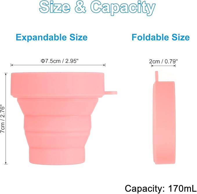 PATIKIL Collapsible Travel Cup, 4 Pack 170mL Travel Folding Water Cup Silicone Mug Portable Drinking Cup for Camping Hiking Outdoor, Pink