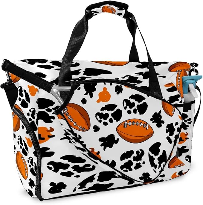 Dynamic Football Black Gym Bag for Women & Tennis Bag, Large Sports Duffel Bag Waterproof with Ventilated Shoe Compartment & Front Racket Sleeve, Lightweight Travel Weekender Overnight Bag
