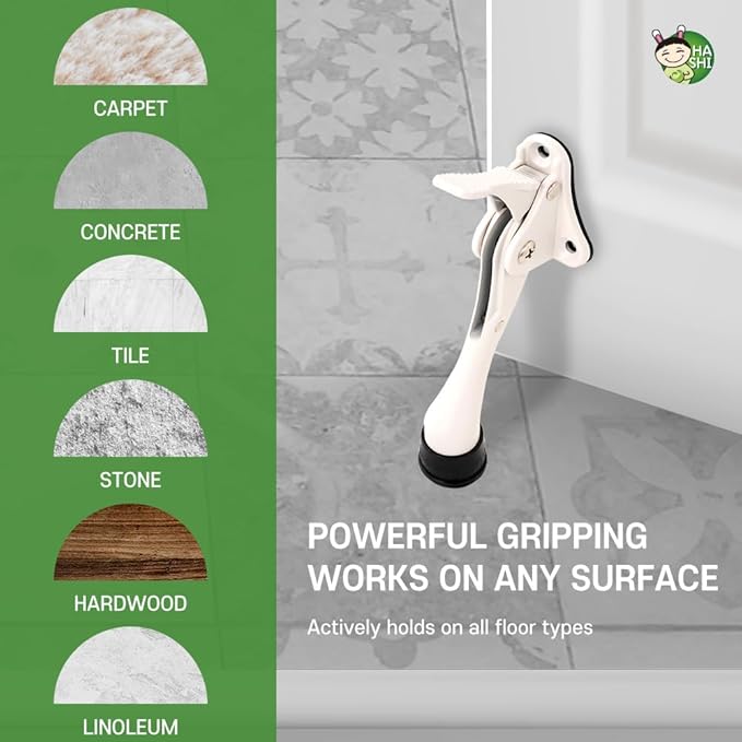 One Touch Kickdown Door Stopper, Door Holder, Heavy Duty Door Stops, Bottom of Door, Height-Adjustable Rubber Tips by HASHI (White 4 inch x 2pack)