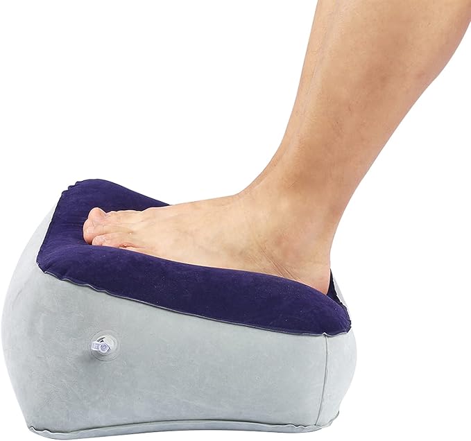 Inflatable Travel Foot Rest Pillow, Airplane Bed, PVC Material, Grey Blue, Special Feature: Inflatable, for Travel, Office, Home, Health/Wellness