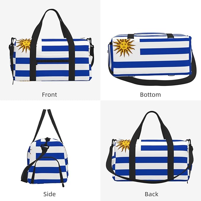 Flag of Uruguay Print Gym Bag with Shoe Compartment for Women Men, 17.7in Sports Duffle Weekender Tote, Overnight Travel Duffel Bag Carry On