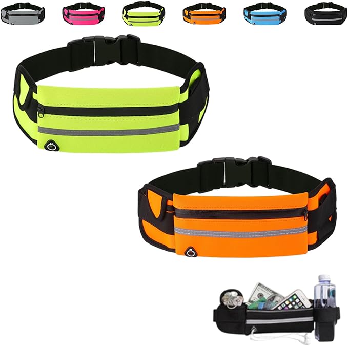 Anti-Theft Invisible Waist Bag, Money Belt for Travel with Hidden Compartment, Waterproof Slim Waist Pack for Phone Passport Cash, Running Cycling Hiking Fitness Security Belt Bag (Green+Orange)