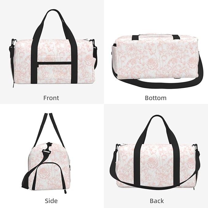 Vintage Botanical Floral Rose Blush Pattern Women'S Gym Duffle Bag With Shoes Compartment, Ideal For Travel, Gym, Sports, Duffel, Weekender