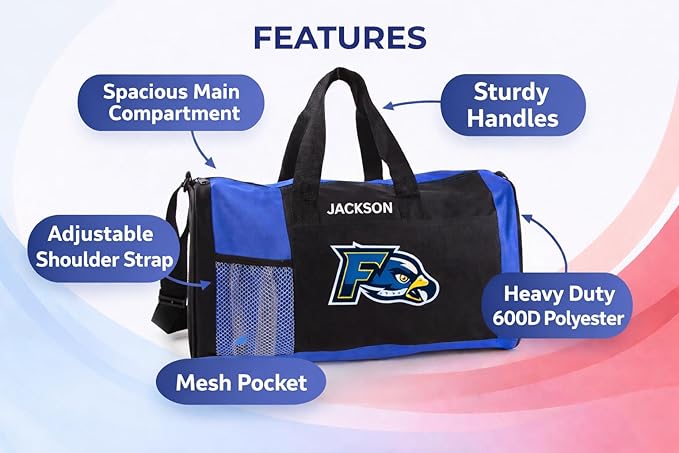 Custom Duffel Bag – Personalized with Logo or Text – Sports Team, Travel, Gym – Royal Blue, Red - Model 6072