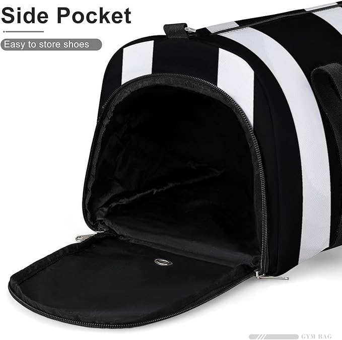 Stripes Black White Gym Bag Lightweight ，Travel Duffle Bag with Shoe Compartment，Gym Bag for Women for Overnight, Weekend, Yoga, Gym, Business Trips, Sport And Hospital.
