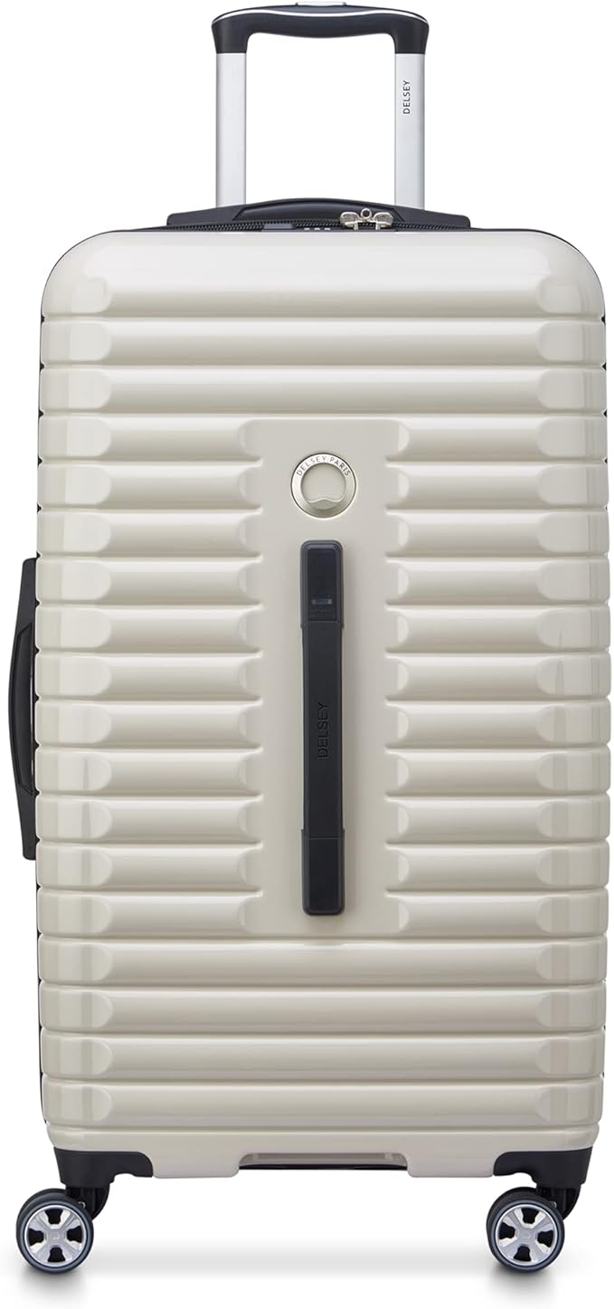 DELSEY PARIS Cruise 3.0 Hardside Expandable Luggage with Spinner Wheels, Glossy Ivory, Checked 26 Inch Trunk
