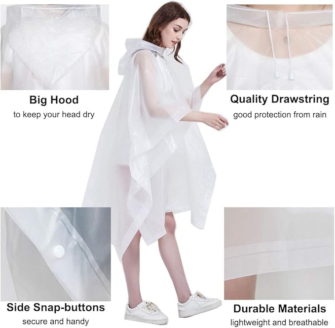 HLKZONE Rain Ponchos for Adults, [Pack of 2] Portable EVA Rain Coat Rain Jacket Reusable Raincoats with Drawstring Hood