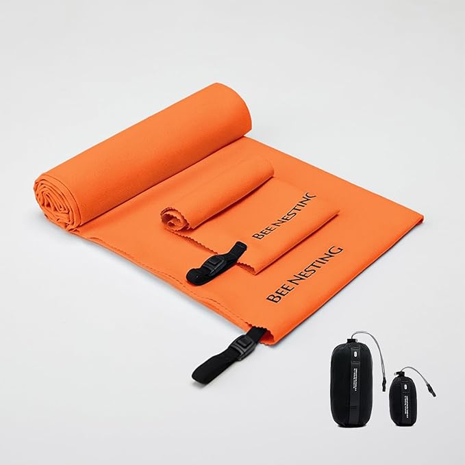 Bee Nesting Ultralight Quick Dry Towel, Microfiber Quick-Drying Travel Towels with Compact Packable Pocket for Beach, Camp, Gym, Swimming (Orange 2 Set)