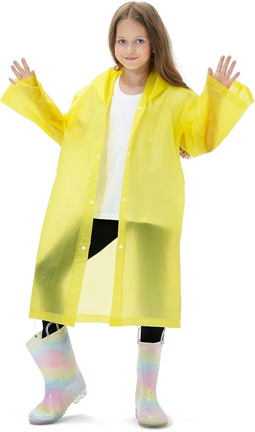2 Pack Reusable Waterproof Raincoat EVA Emergency Rain Ponchos One Size Rain Jacket for Children, Boys and Girls