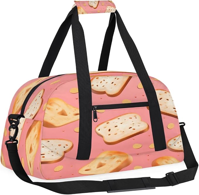 Duffle Bag for Women Men, Pink Bread Gym Bag for Travel Sports, Lightweight Waterproof Weekender Overnight Bags with Adjustable Strap
