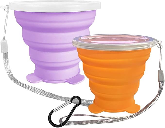 Collapsible Cups, Silicone Collapsible Travel-Cup, Expandable Folding Camping Drinking Cups with Lids Reusable Small Portable Mugs-Cup for Travel, Camping, Hiking, Beach, Outdoor Sports