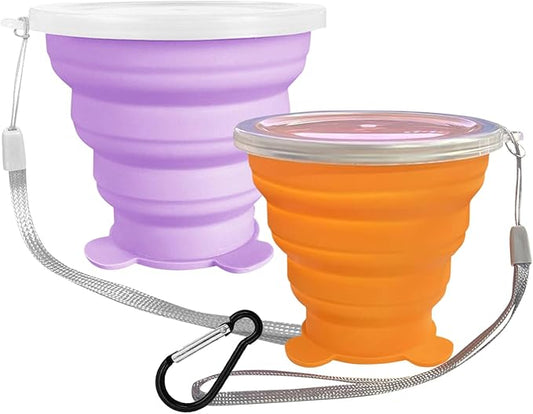 Collapsible Cups, Silicone Collapsible Travel-Cup, Expandable Folding Camping Drinking Cups with Lids Reusable Small Portable Mugs-Cup for Travel, Camping, Hiking, Beach, Outdoor Sports