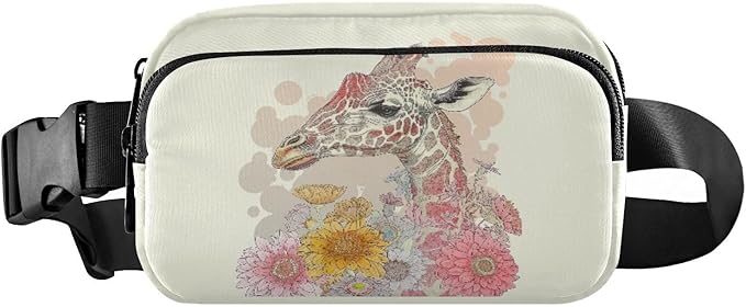 Colorful Giraffe with Flowers Fanny Pack for Women Men Water Resistant Fashion Waist Packs with Adjustable Strap Belt Bag for Travel Workout Jogging Hiking 21219225