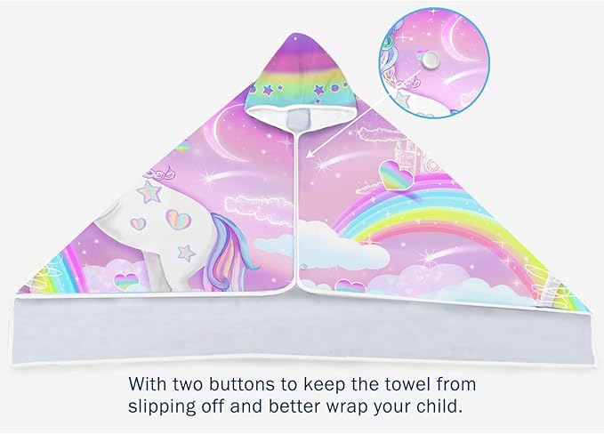 Bonsai Tree Unicorn Beach Towel, Unicorn Towel for Girls with Hood, Rainbow Unicorn Hooded Towel for Kids 30" x 50", Cute Cartoon Microfiber Absorbent Soft Bath Towel Poncho Bathrobe for Swin Pool