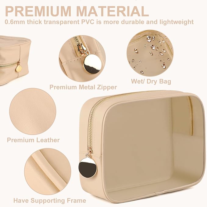 2PCS Clear Makeup Bag Set, Waterproof TPU Purse Organizer Pouches, TSA Approved Toiletry Bag, Diaper Bag Organizer Pouch, Travel Organizer Bags for Women and Kids