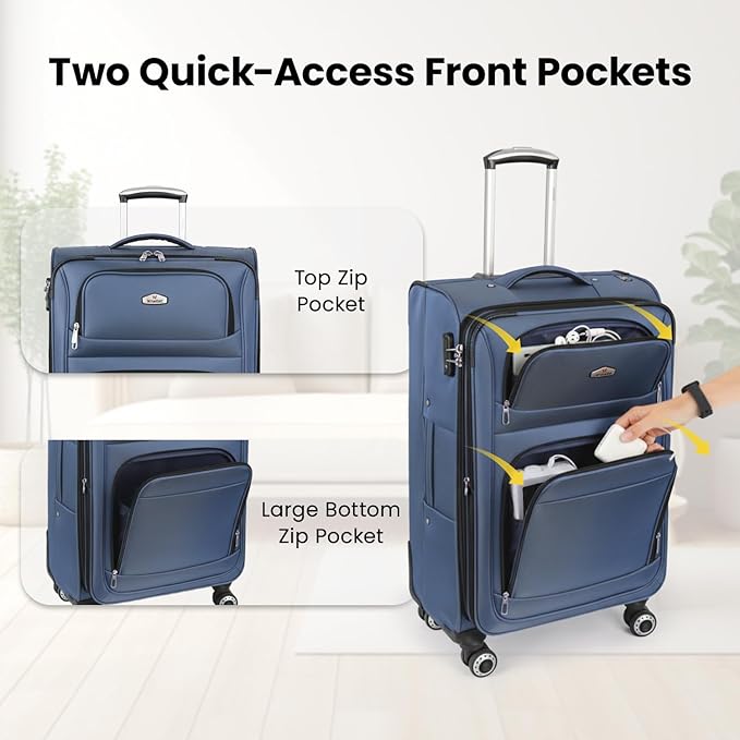 Softside Luggage Sets 2 Piece,Expandable15% Lightweight Durable Suitcase Sets Double Spinner Wheels & w/Combination LOCK（Blue,20in/30in）