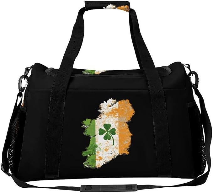 Irish Ireland Map Flag Clovers Duffle Bag Gym Bag for Workout Travel Tote with Detachable Straps
