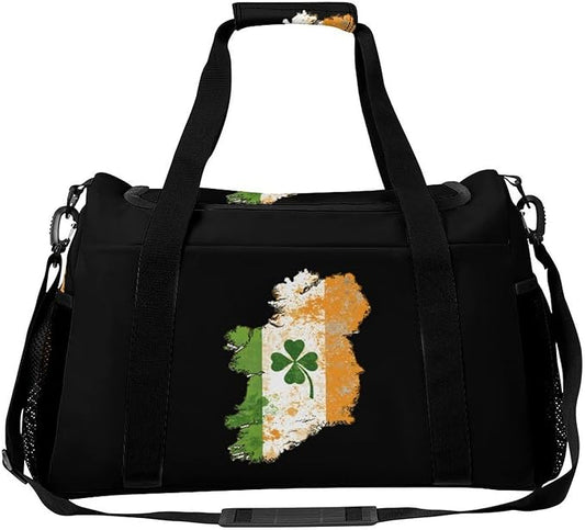 Irish Ireland Map Flag Clovers Duffle Bag Gym Bag for Workout Travel Tote with Detachable Straps