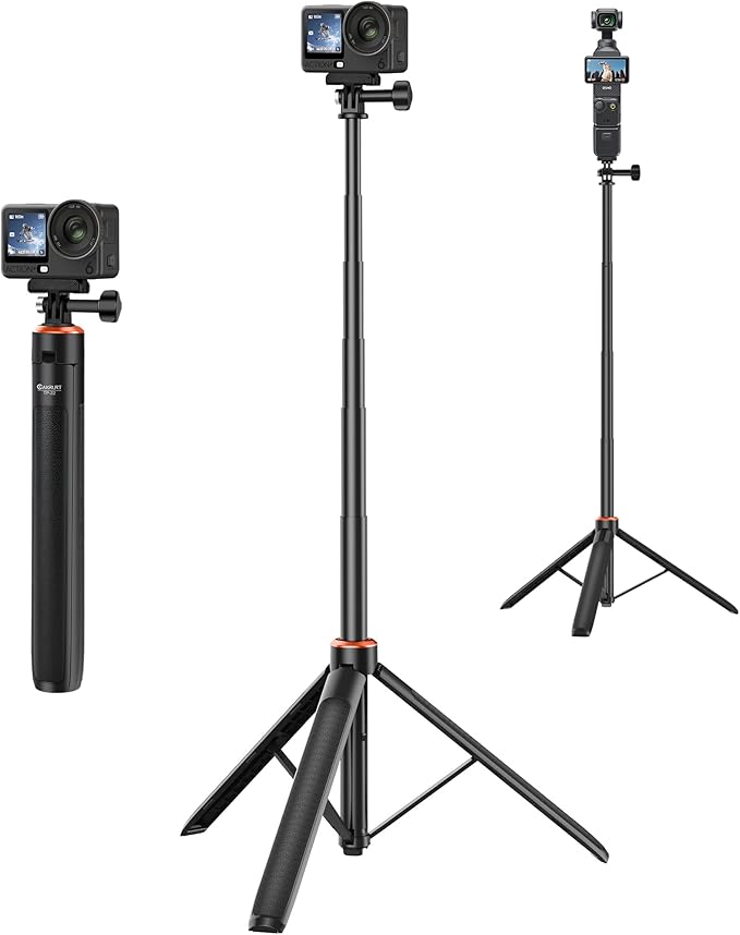 53.5" Osmo Action 6 Selfie Stick Tripod for DJI Action 6/Osmo Nano, 2-in-1 Extendable Handle w Magnetic Quick-Release Adapter, Extension Rod Kit/Travel Vlogging Stand/Accessory for Video Recording