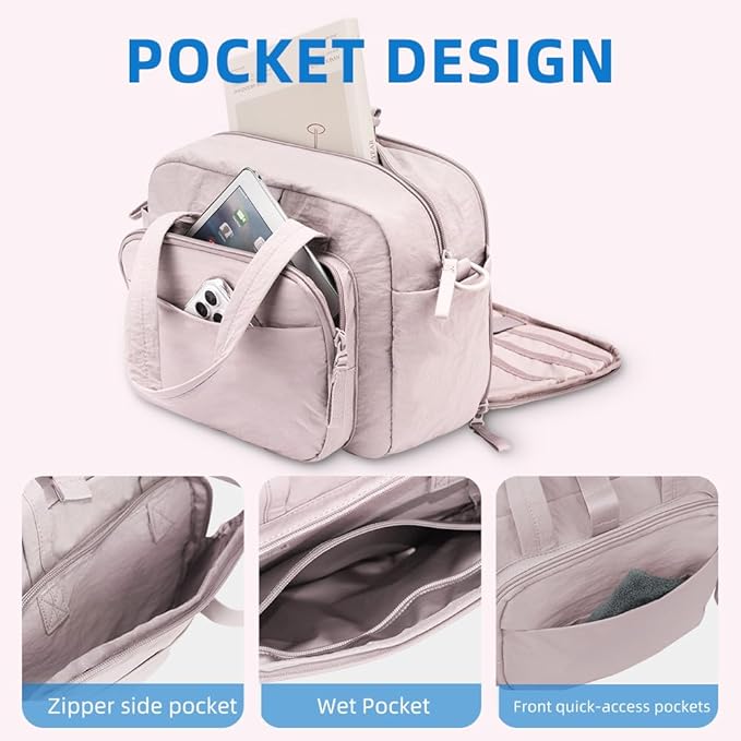 mini gym bag for women, travel duffel bag with wet pockets and Shoe Compartment,Lightweight carry on weekender duffel, water resistant,for sports,yoga,dance,black