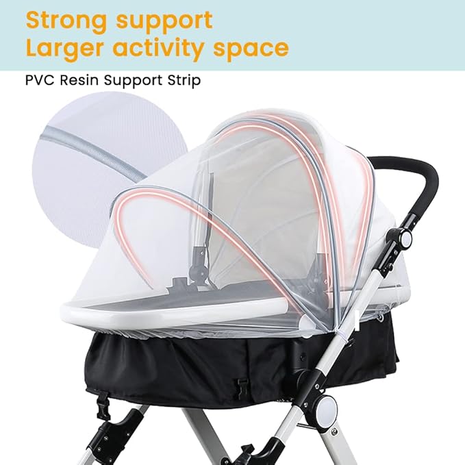 Orzbow Mosquito Net for Stroller | Universal Baby Bug Net for Strollers, Car Seats, Bassinets, Cradles, Mini Cribs, Breathable & Foldable Mosquito Cover with Travel Bag, Baby Summer Essentials, White