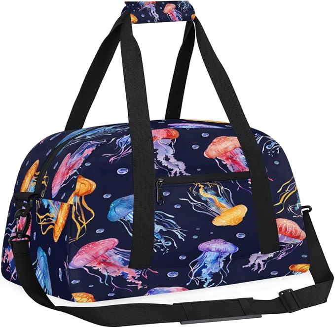 Sports Duffel Bags, Colorful And Cute Jellyfish Water-Resistant Gym Duffle Bag for Men Women, Lightweight Weekender Overnight Bag for Fitness, Workout, Travel