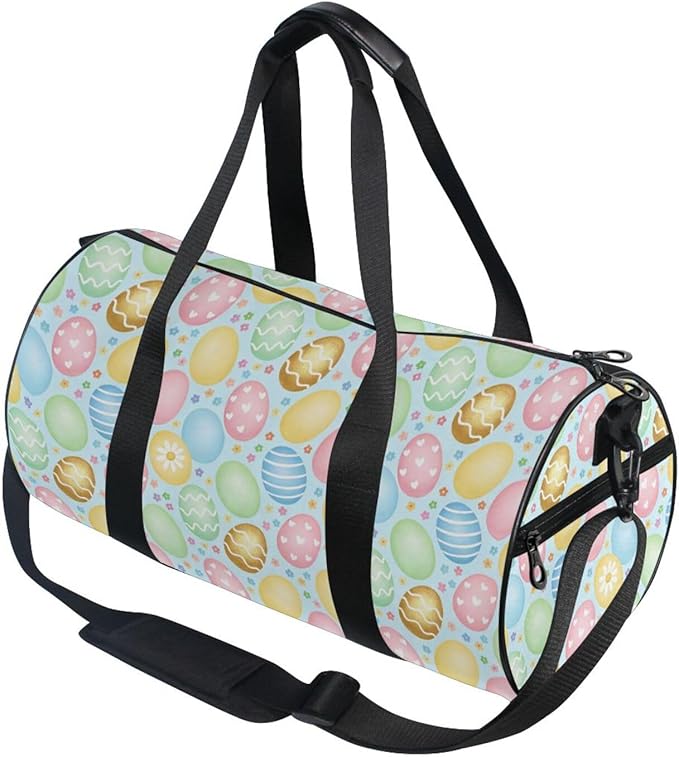 Sports Duffel Bag Easter Eggs Gym Bags for Women Men Round Travel Weekender Overnight Duffel Bag Light Blue