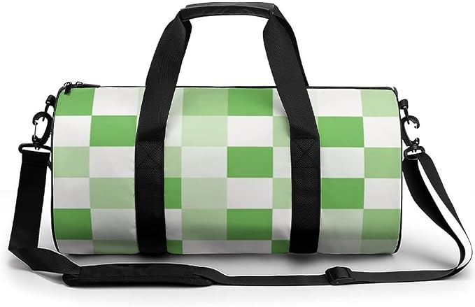 Foldable Gym Bag Green Plaid Checkered Lightweight Travel Sports Bag Carry On Weekender Overnight Bags Beach Yoga Bags