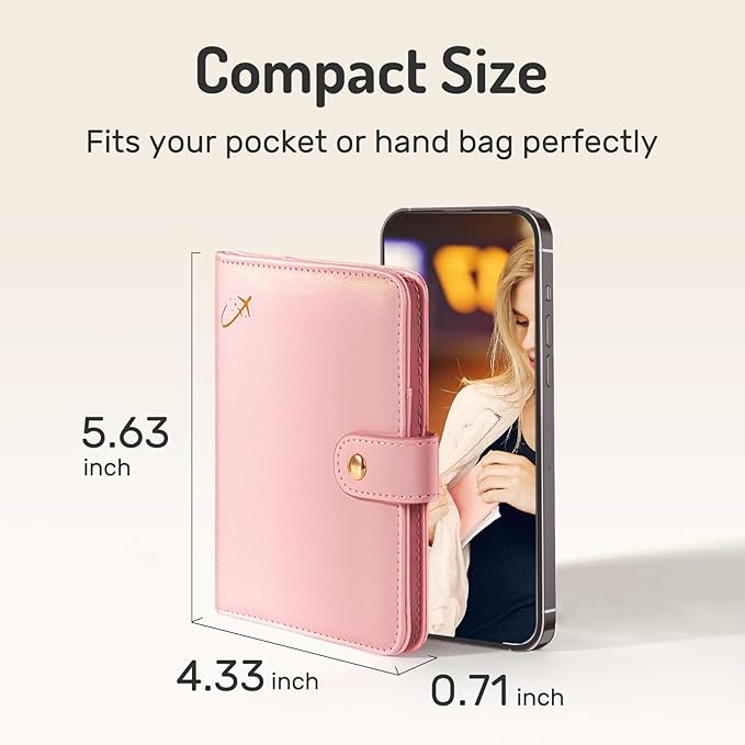 Forvencer Passport Holder Cover with Money Pocket, RFID Blocking Passport Wallet for Travel, Premium Travel Card Case, Waterproof Travel Accessories for Women, Rose Gold