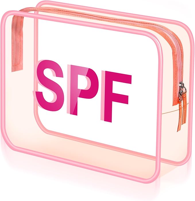Spf Clear Makeup Bag 9.5" x 7" x 3.5" Pink Beach Pouch Large Waterproof Travel Toiletry Cosmetic Bag PVC Transparent Zippered Organizer for Women Girl Summer
