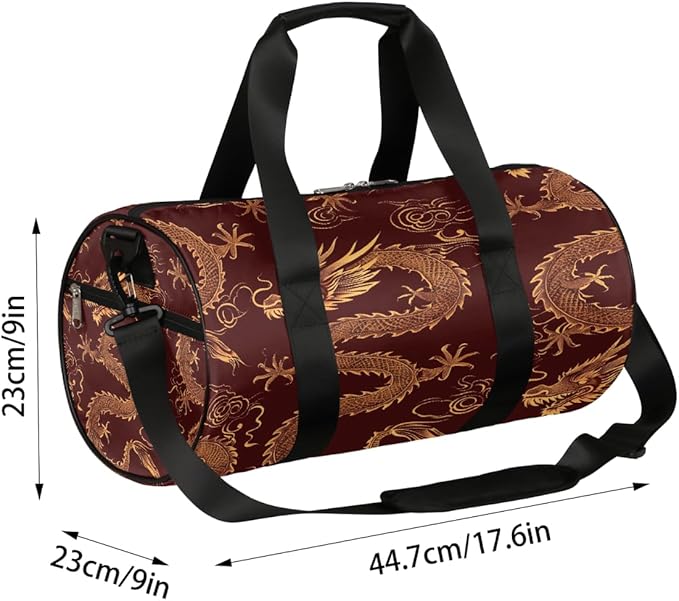 Sport Duffel Bag Troditional Chinsese Dragon Travel Duffle Bag Women Men Overnight Weekender Gym Bags with Adjustable Shoulder Strap