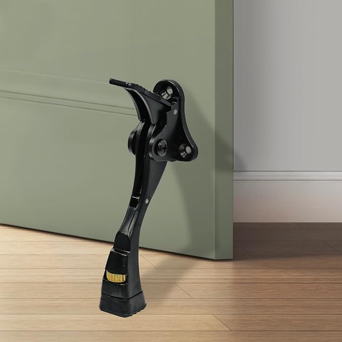 GoldPig Kickdown Door Stopper, 1 Pack Door Holder to Keep Door Open,4 Inch One Touch Semi-Automatic Satin Nickel Doors Stoppers, Adjustable Height and Rubber Tip, Heavy Duty Door Stop (Black)