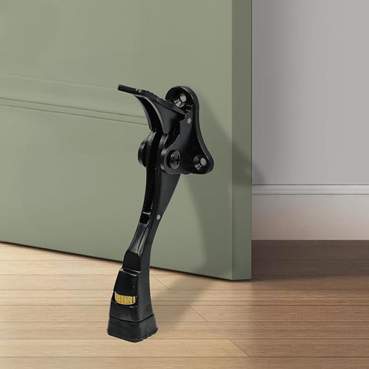 GoldPig Kickdown Door Stopper, 1 Pack Door Holder to Keep Door Open,4 Inch One Touch Semi-Automatic Satin Nickel Doors Stoppers, Adjustable Height and Rubber Tip, Heavy Duty Door Stop (Black)