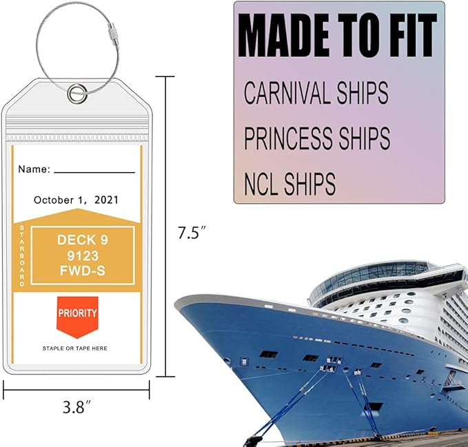 Cruise Luggage Tag Holders for Carnival, Princess & NCL Cruises 4 Packs, Fits All Carnival, Princess & NCL Cruises Line Ships & Tags for Cruises in 2024-2025